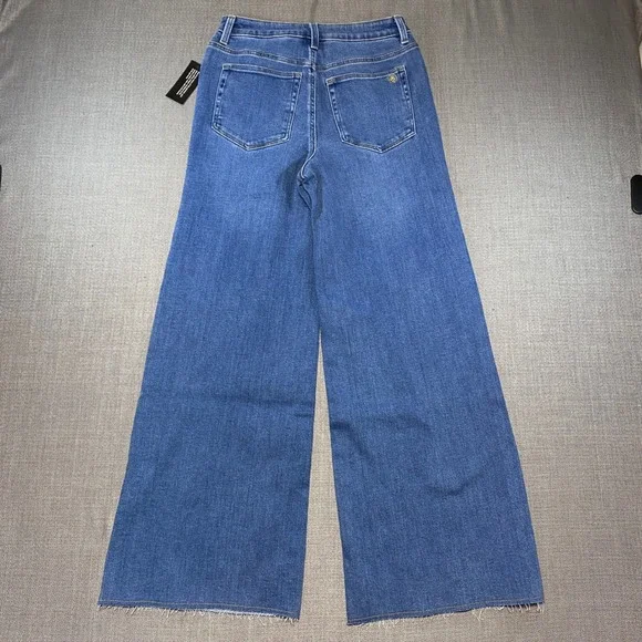 Mally Roncal Womens Wide Leg Jeans Medium Wash Raw Hem Size 4 High Rise Denim - Picture 11 of 11